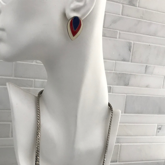 VINTAGE MCM MODERNIST ENAMEL JEWELRY SET SERPENTINE NECKLACE EARRINGS - Picture 3 of 10